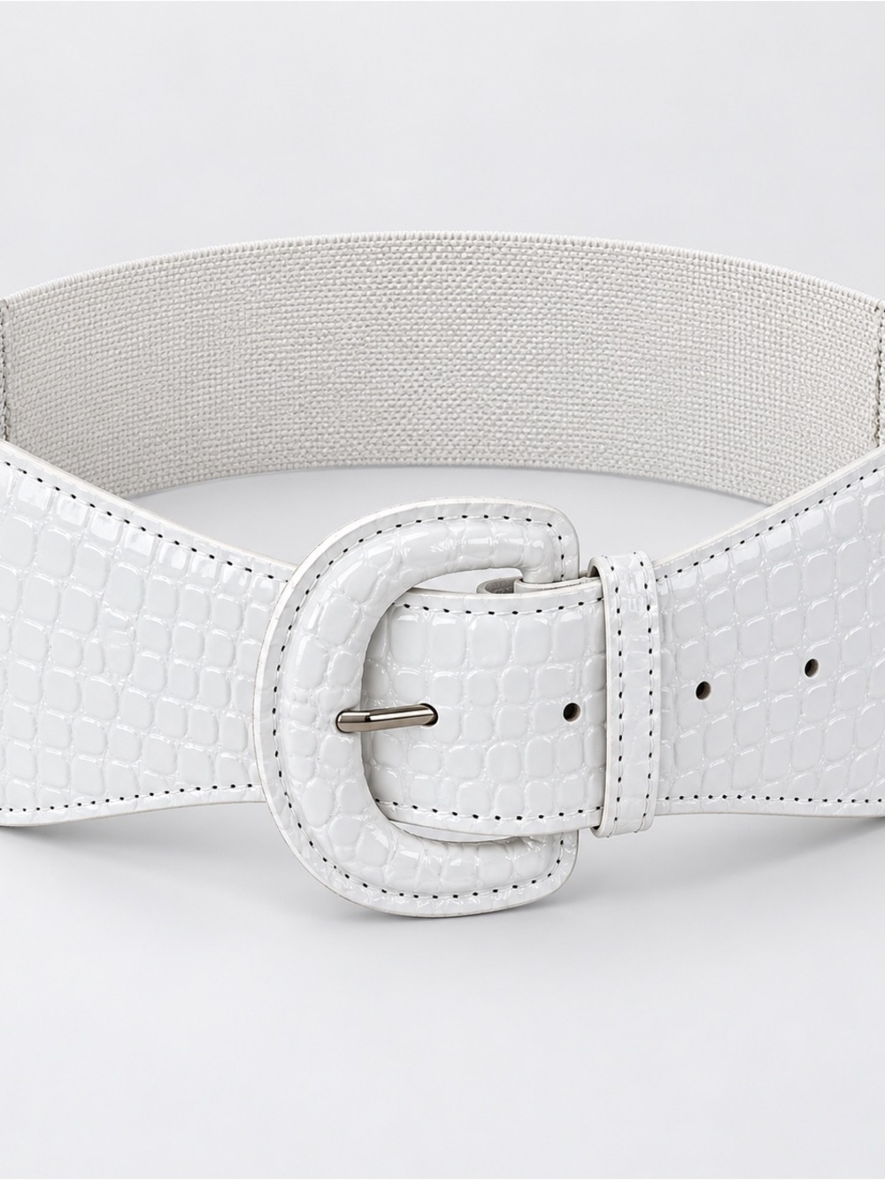 Grace Karin White Croc-Embossed Wide Elastic Waist Belt